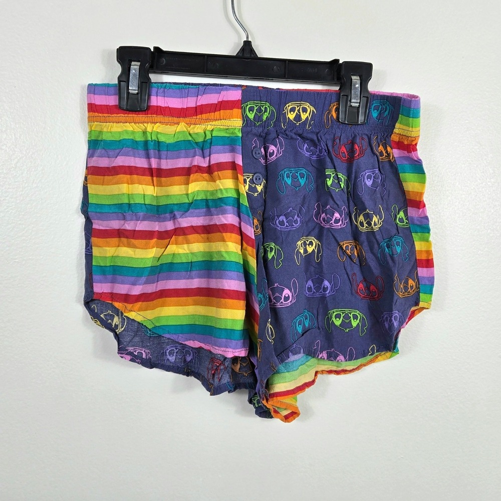 Disney Womens Lilo & Stitch Rainbow Stripes Colorblock Sleep Lounge Shorts XS